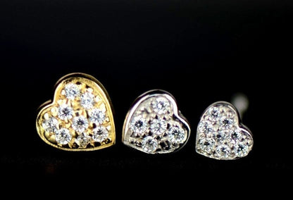 14K Yellow and White Gold Heart CZ Stud Earrings