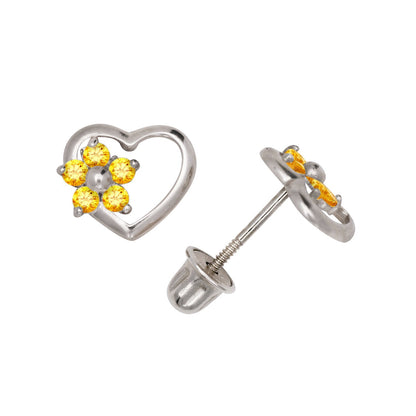 14K Yellow & White Gold Heart Shaped CZ Stud Earrings for Women