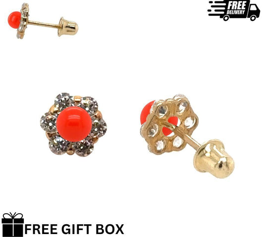 14k Yellow Gold Coral Stud Earrings/ Screw Back