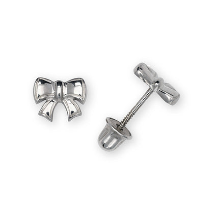 14K Yellow & White Gold Unique small Bow Post Earrings for Women