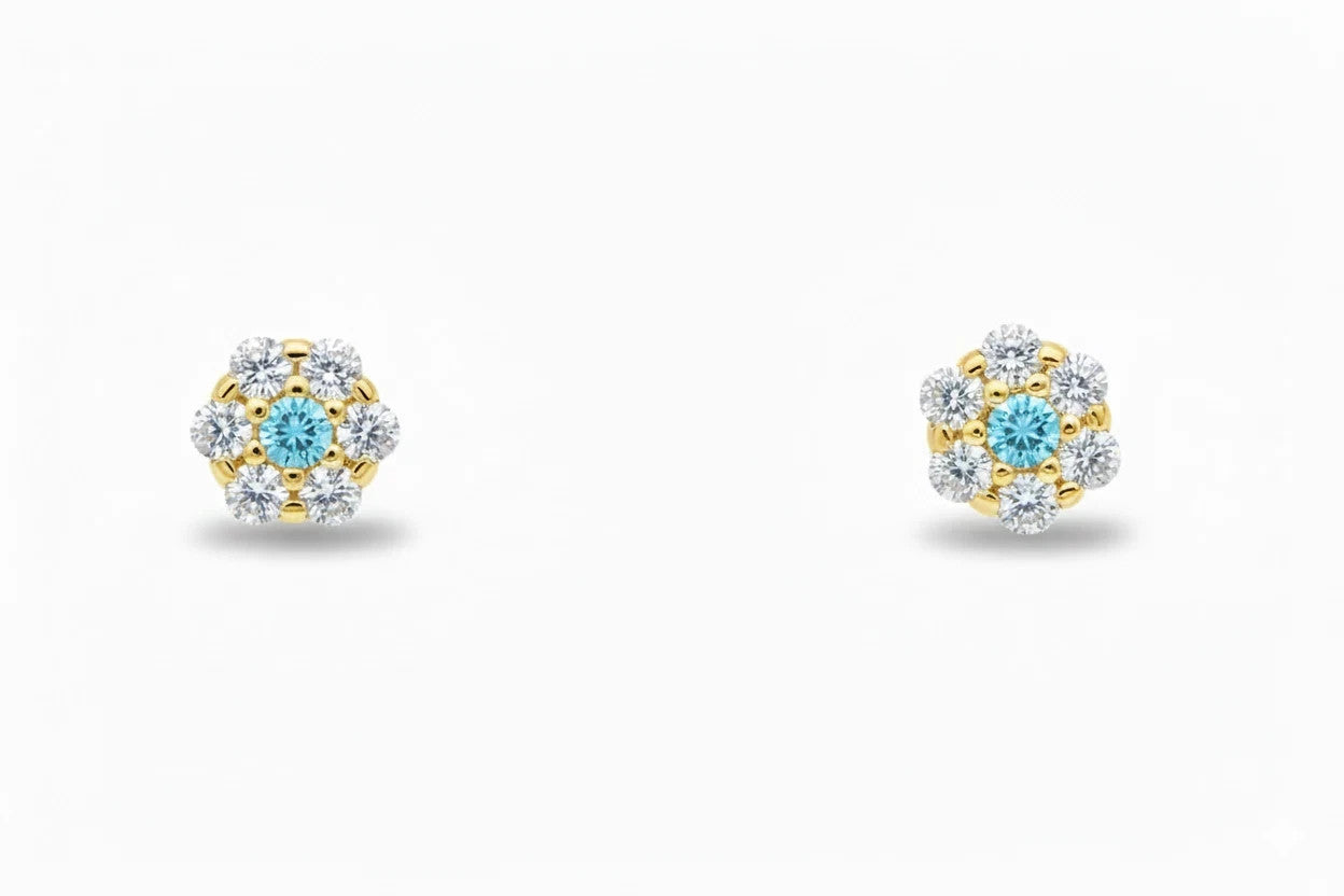 14K Yellow Gold Flower Shaped  Screw Back Stud Earrings for Women
