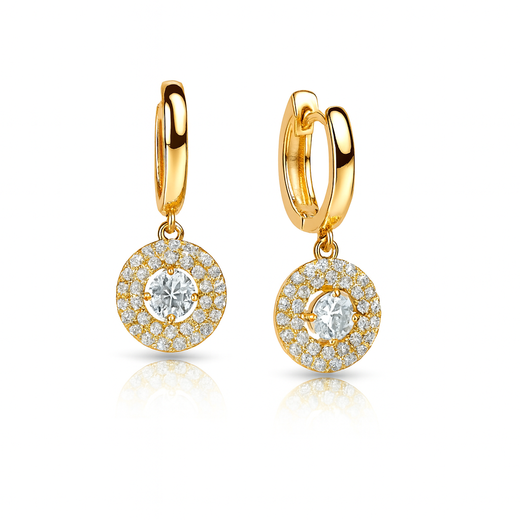 14k Yellow Gold Dangle Hoop Huggie Earrings