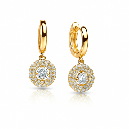 14k Yellow Gold Dangle Hoop Huggie Earrings