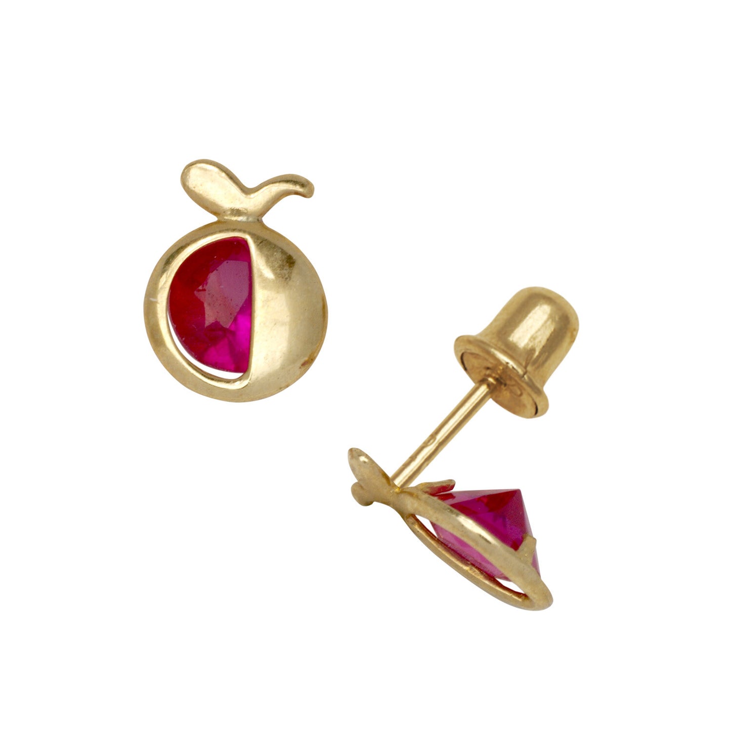 14k Yellow Gold  Apple CZ Birthstone Stud Screw Back Earrings