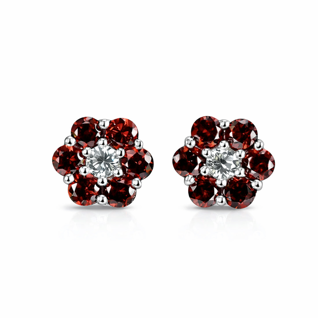 14k White Gold Flower Stud Earrings with screw back