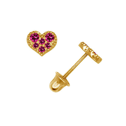 14K Yellow & White Gold Pretty CZ Heart Shaped Stud Earrings for Women