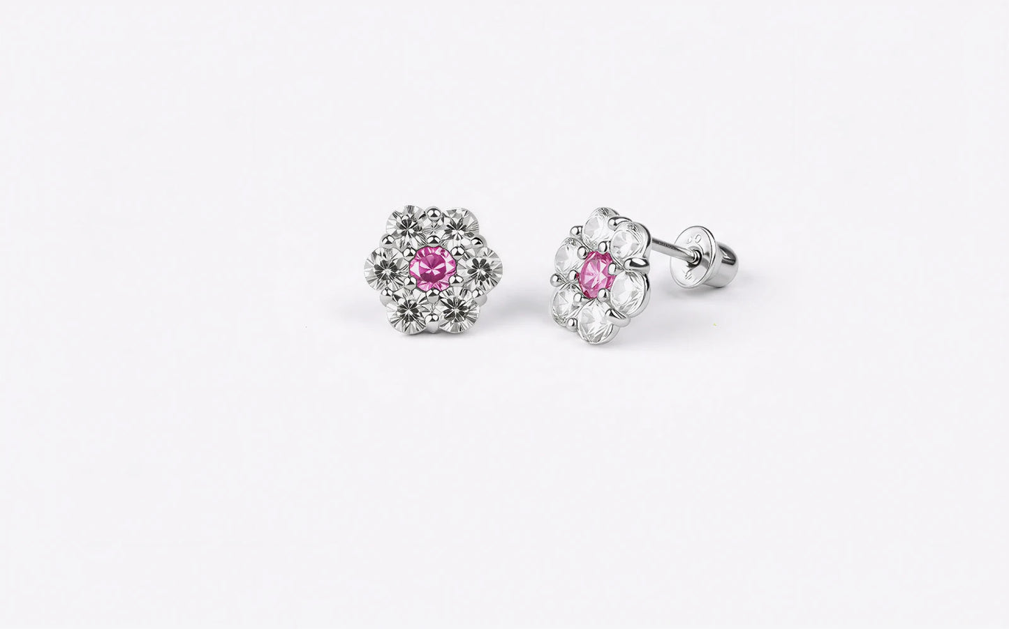 14K White Gold Beautiful Flower CZ Stud Earrings for Women