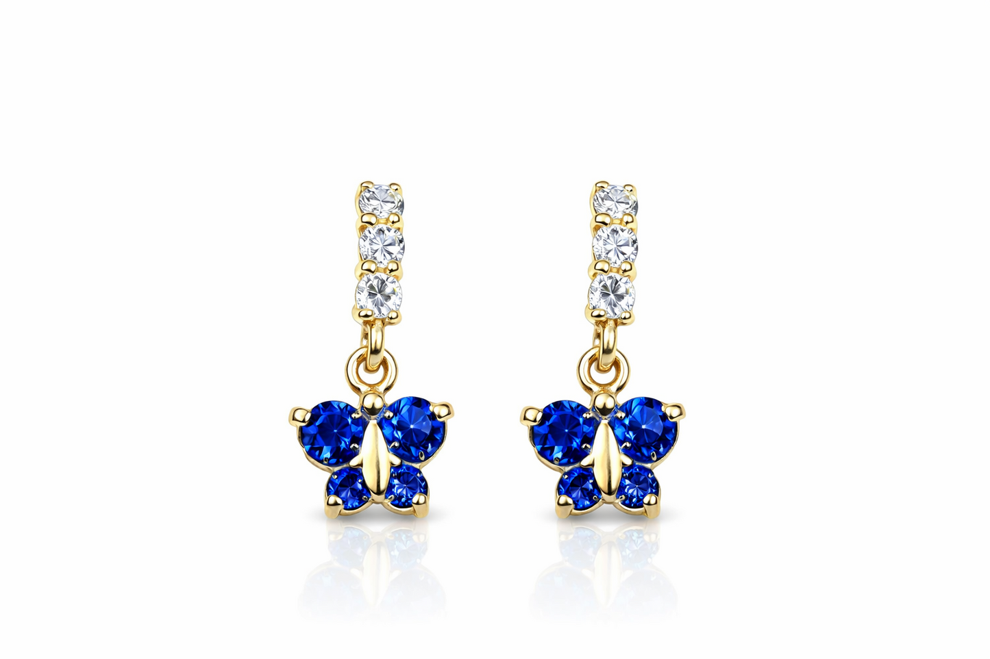 14K Yellow Gold Birthstone Butterfly Dangle Earrings