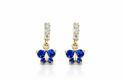 14K Yellow Gold Birthstone Butterfly Dangle Earrings