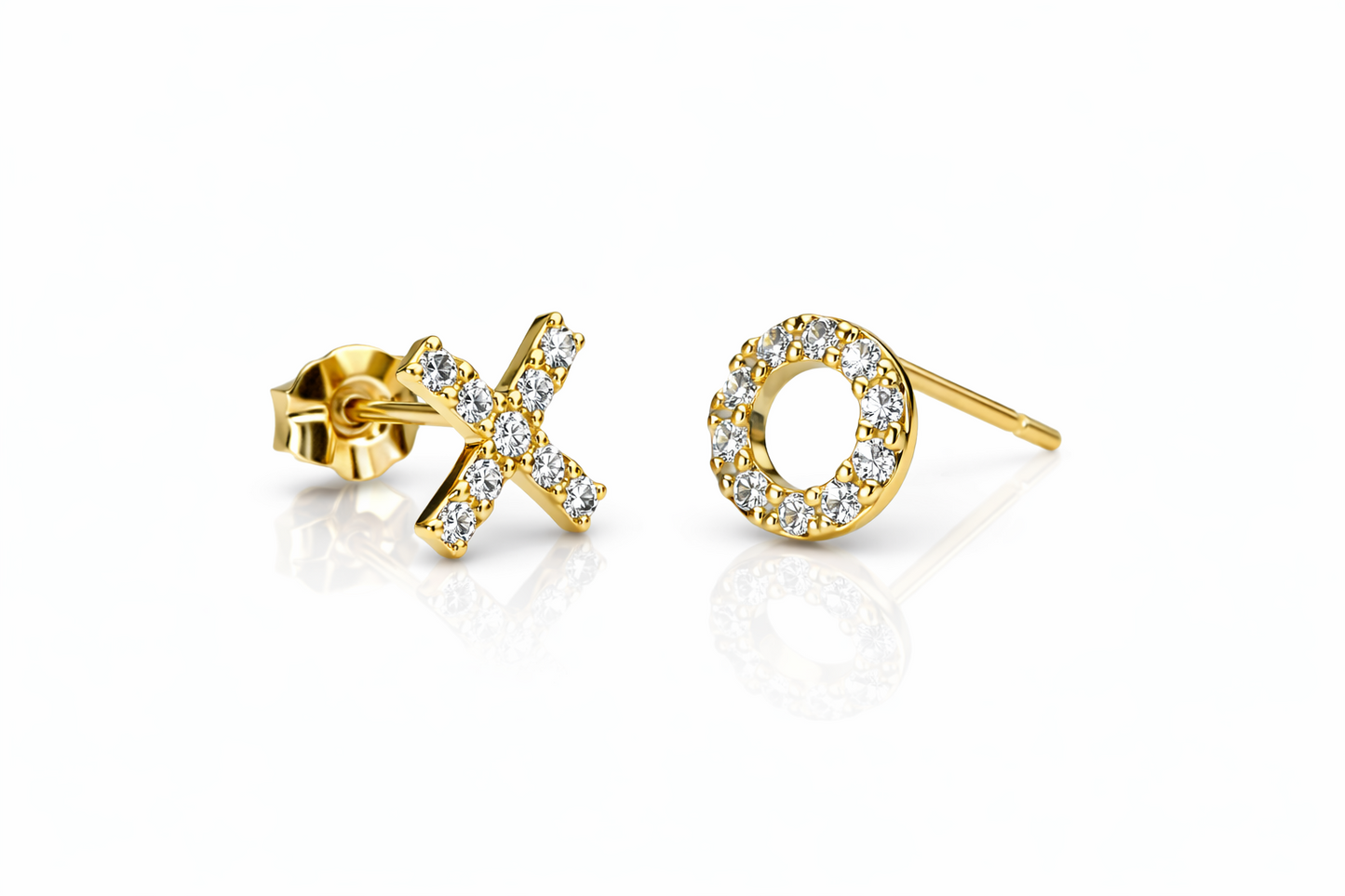 14K Yellow or White Gold CZ "XO" Earrings with Push Back