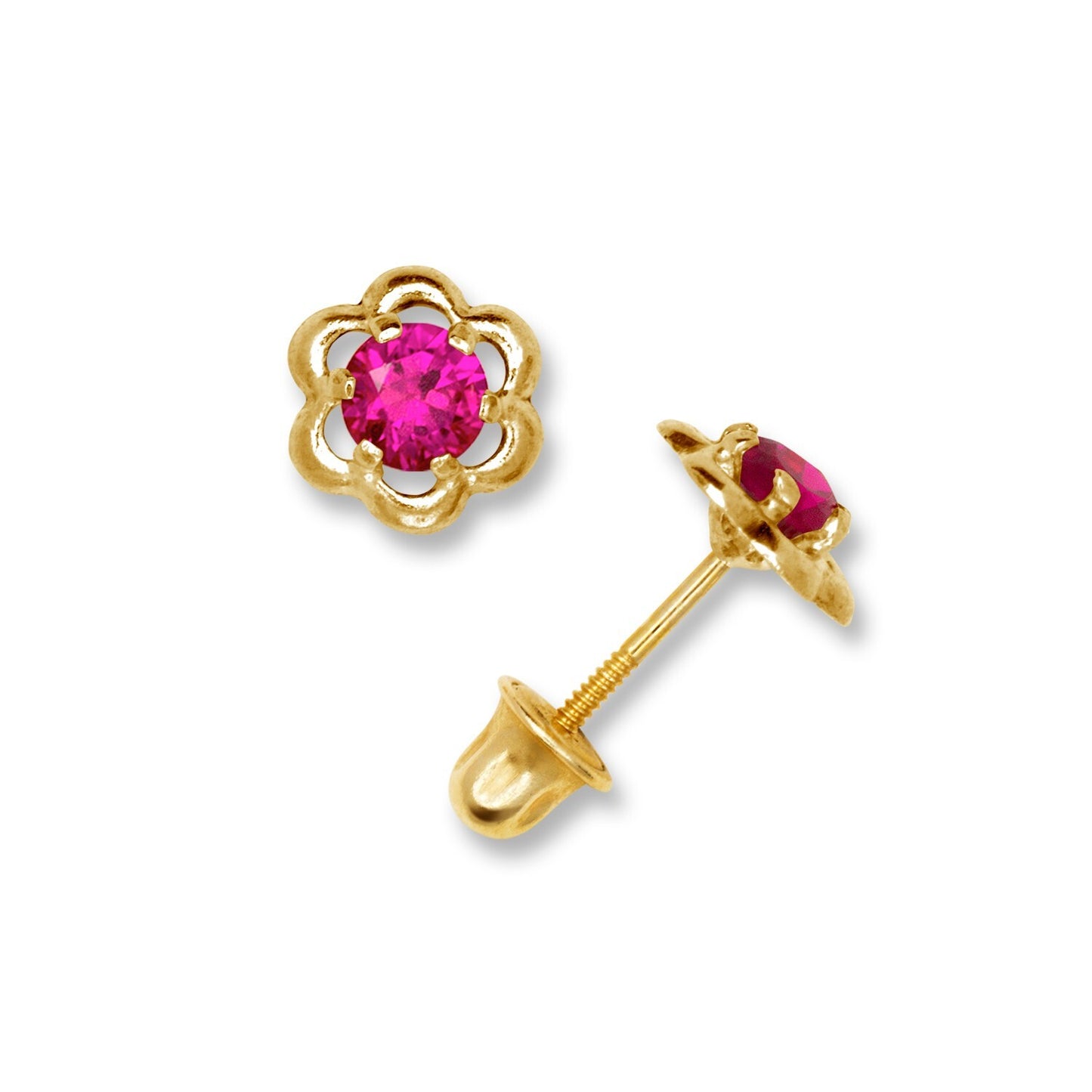 14K Yellow & White Gold Minimal CZ Flower Screw Back Studs Earrings for Women