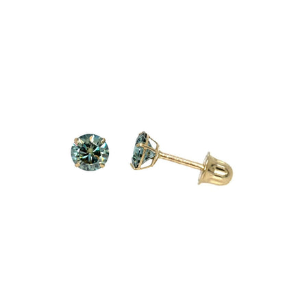 14K Gold GRA Certified D-VVS1 Round Green Moissanite Screw Back Studs Earrings