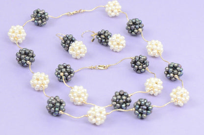 14k Yellow Gold Genuine dyed Pearl Jewelry set (necklace,bracelet,earrings)