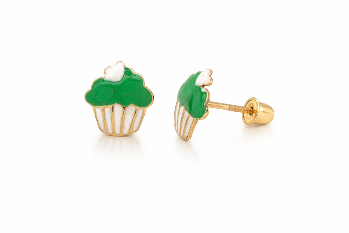 14k Yellow Gold Enamel Cup-Cake Screw Back Earrings