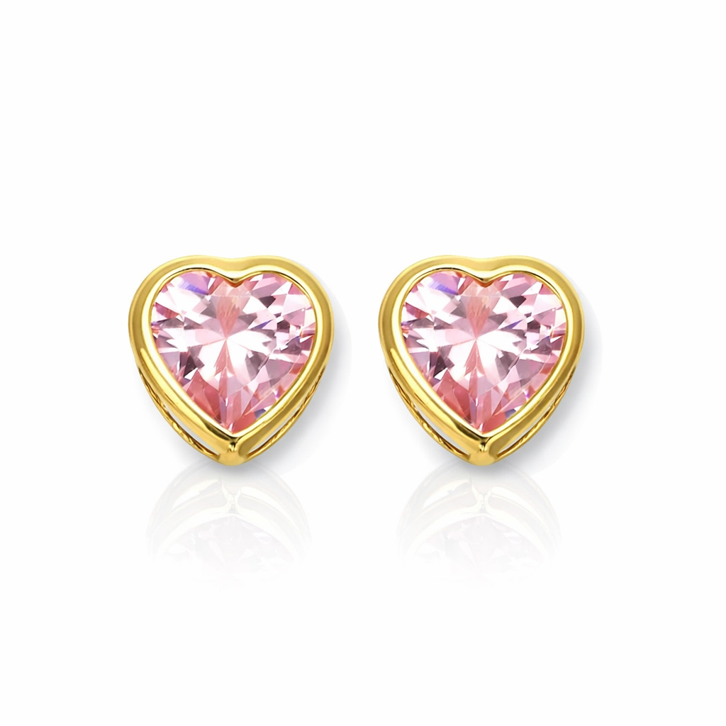 14K Yellow Gold Heart Shaped 3mm x 3mm Stud Earrings for Women