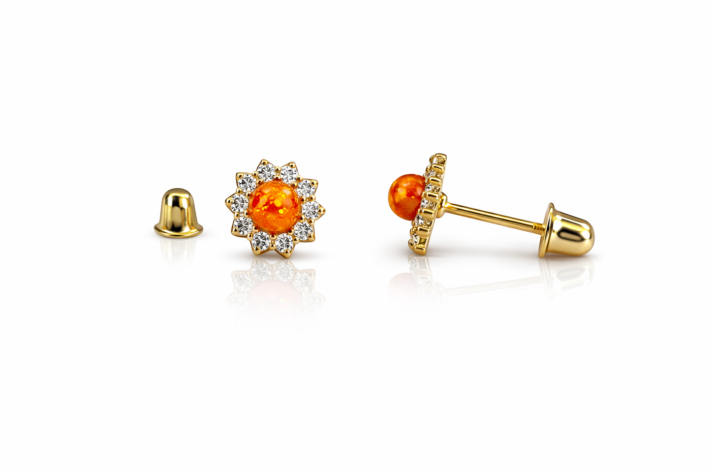 14k Yellow Gold Opal Stud Earrings/ Screw Back