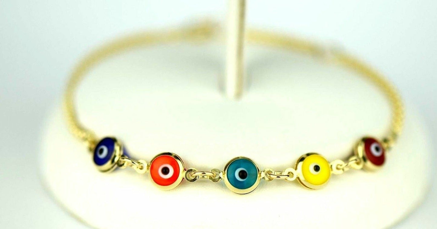 14k Yellow or White Gold Evil Eye Bracelet