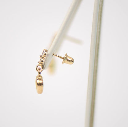 14K Solid Yellow Gold Heart Shape Enamel Dangle Screw Back Baby Earrings
