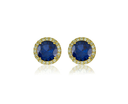 14K Yellow Gold Round Halo CZ Stud Push Back Earrings