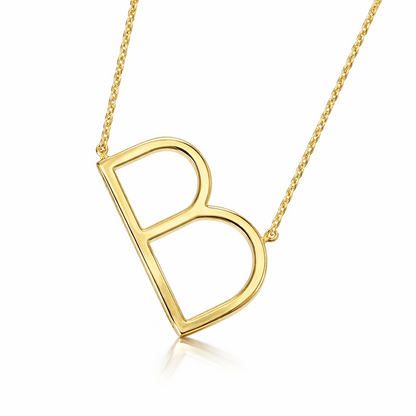 14k Yellow Gold Sideway Initial Letter Necklace Pendant