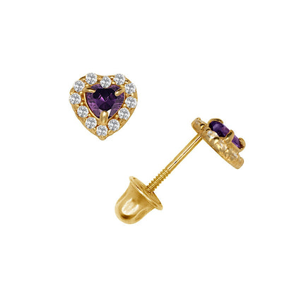 14K Yellow & White Gold Small Gorgeous CZ Heart Shaped Stud Earrings for Women