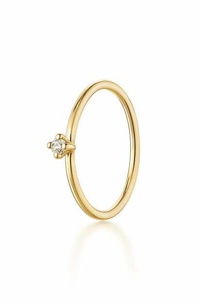 14K Solid Yellow Gold Nose Ring Hoop with 1.5mm CZ Stone