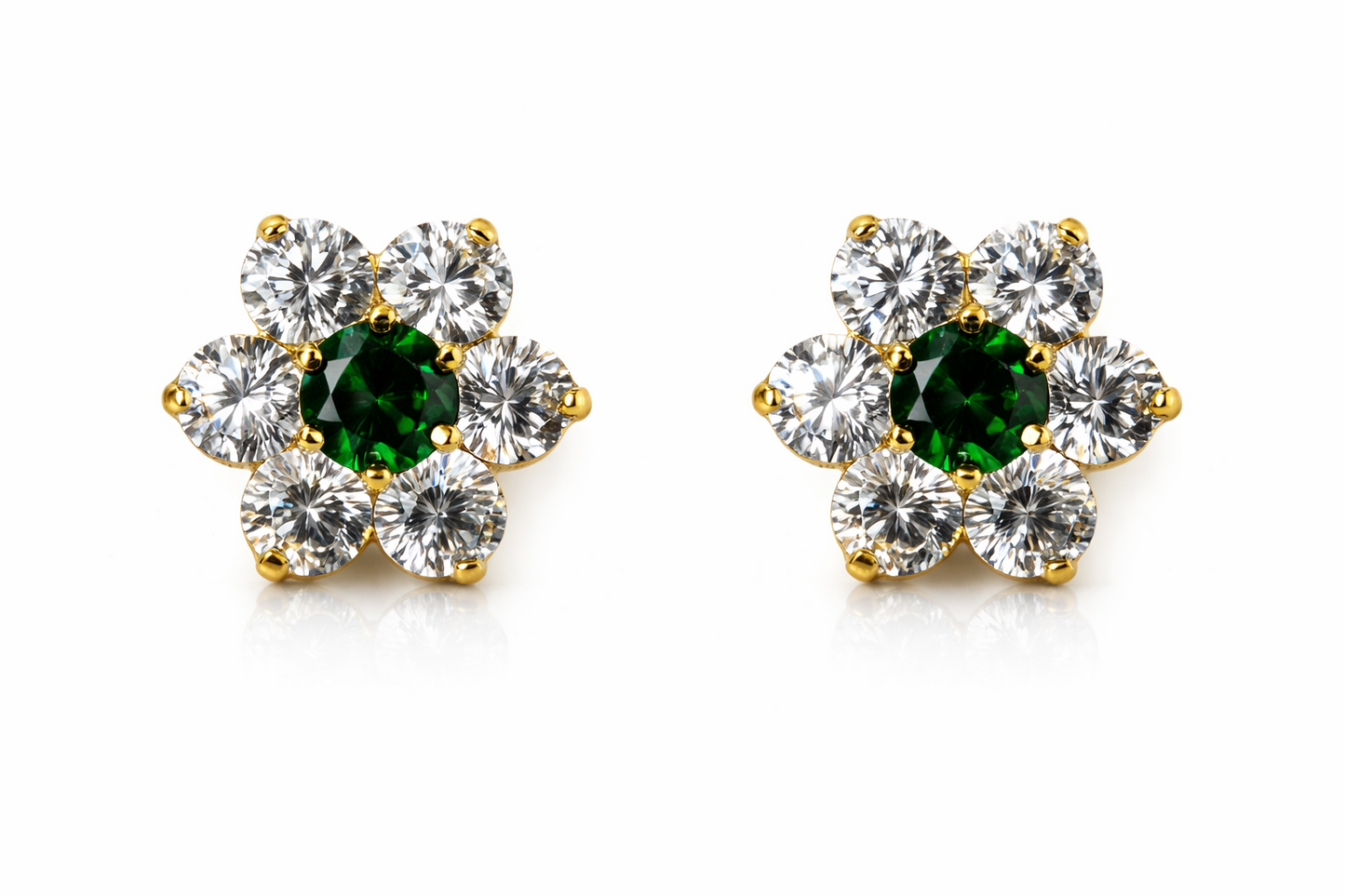 14k White Gold Flower Stud CZ Earrings screw back
