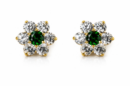 14k White Gold Flower Stud CZ Earrings screw back
