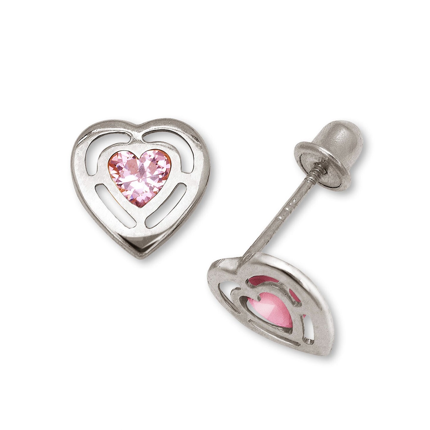 14k Yellow & White Gold CZ Open Heart Stud Earrings for Women