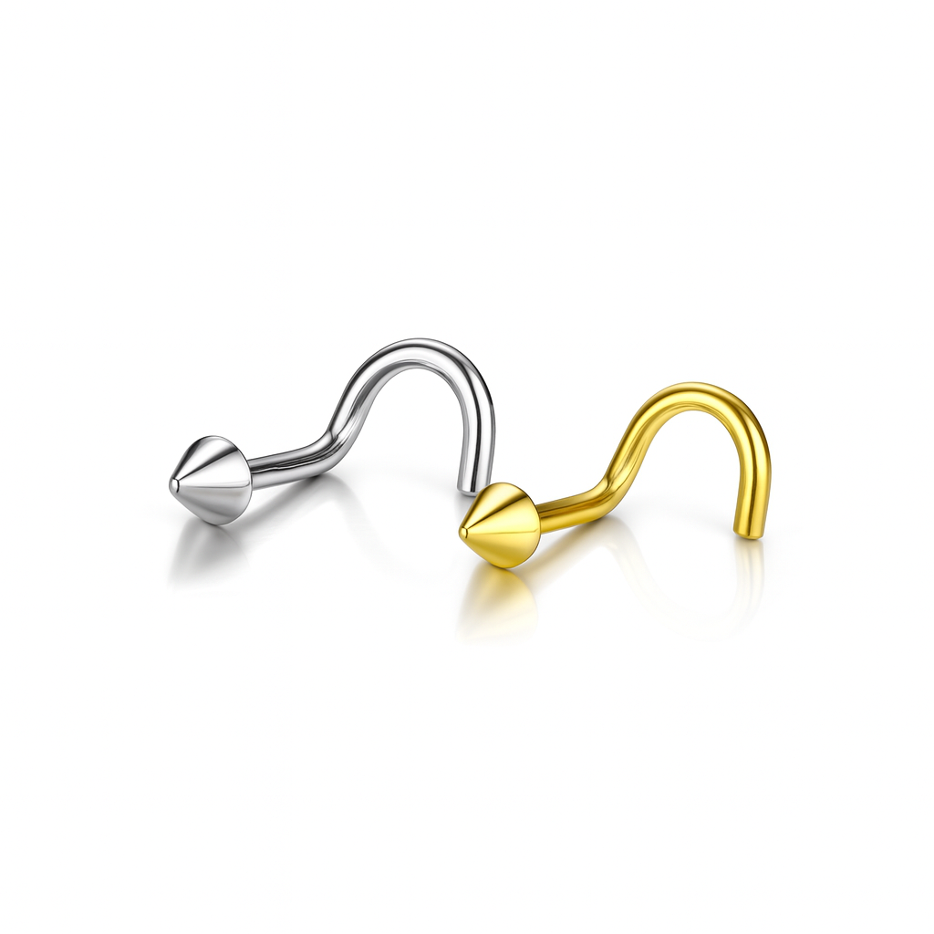 14k Yellow or White Gold Cone Nose Piercing Stud