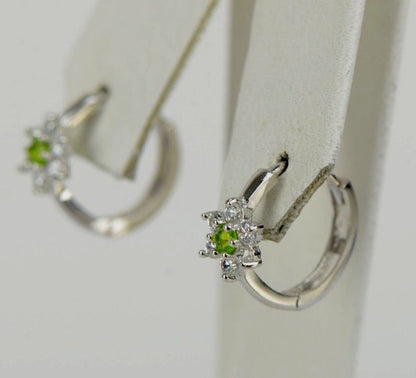 14k White Gold Flower Huggies Hoop Earring Birthstone