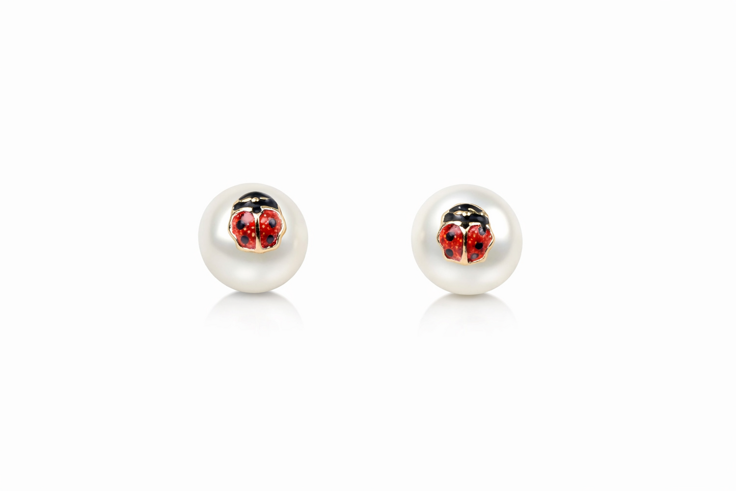 14k Yellow Gold Red and Black Enamel Lady Bug Baby earrings with Screw Back
