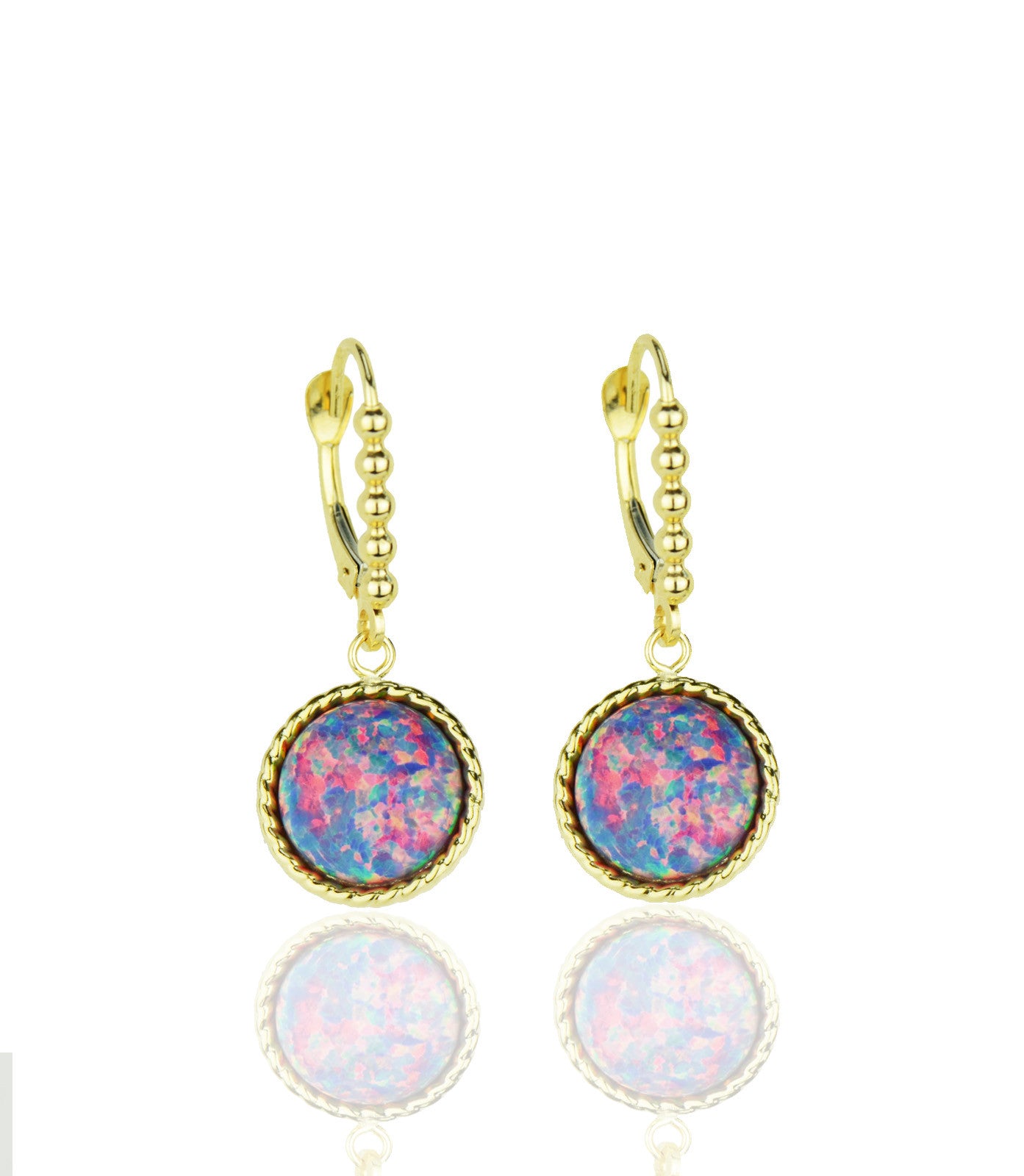 14k-Yellow-Gold-Opal Flat Dangle Leverback Earrings