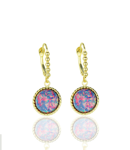 14k-Yellow-Gold-Opal Flat Dangle Leverback Earrings