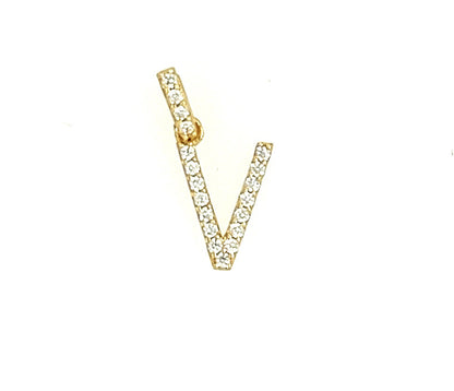 14k Yellow Gold Initial Letter CZ Pendant: Small
