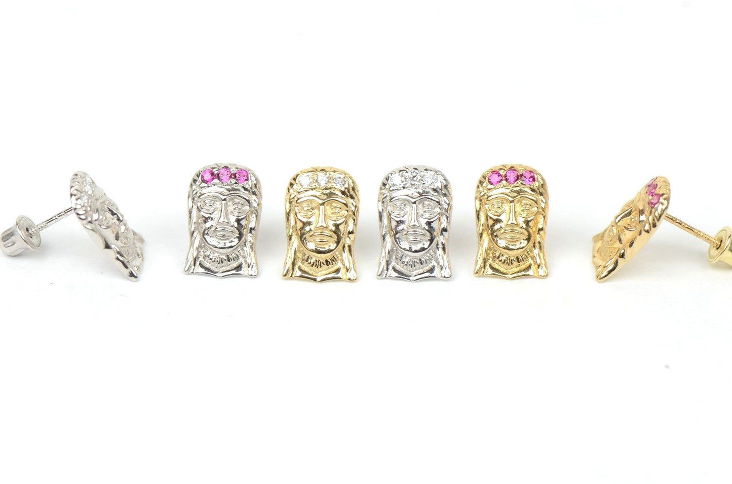 14k Yellow or White Gold Jesus Face CZ Stud Earrings