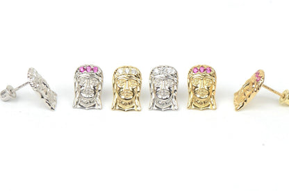 14k Yellow or White Gold Jesus Face CZ Stud Earrings