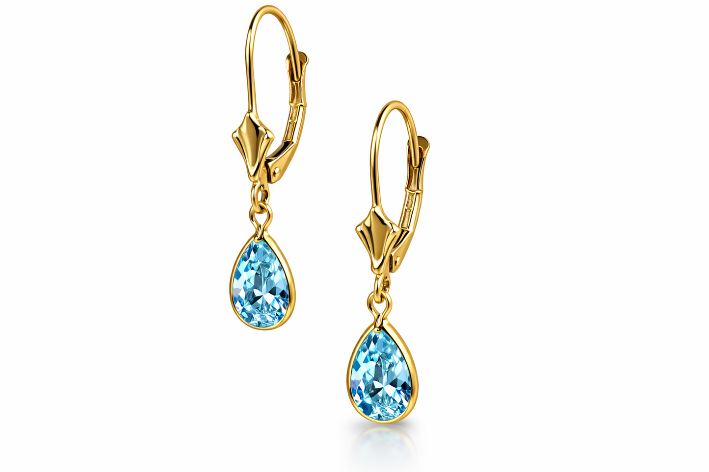 14KYellow Gold Leverback;Birthstone Tear Drop shape Dangle Earrings High Quality