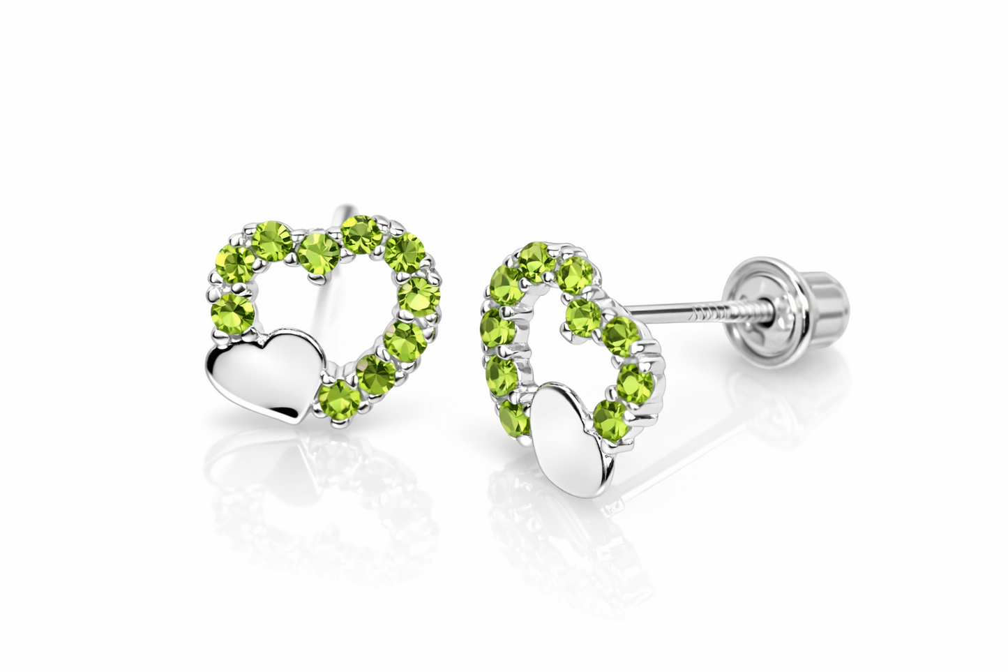 14K Yellow or White Gold Double Heart Stud Earrings with CZ  (Cubic Zirconia)