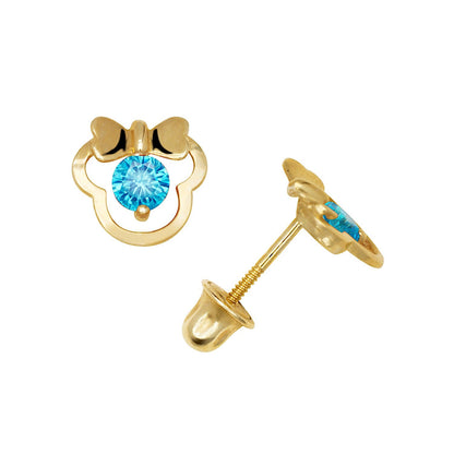 14K Yellow & White Gold Pretty Mouse with Bow Studs Earrings for Women