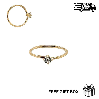 14K Solid Yellow Gold Nose Ring Hoop with 2mm CZ Stone