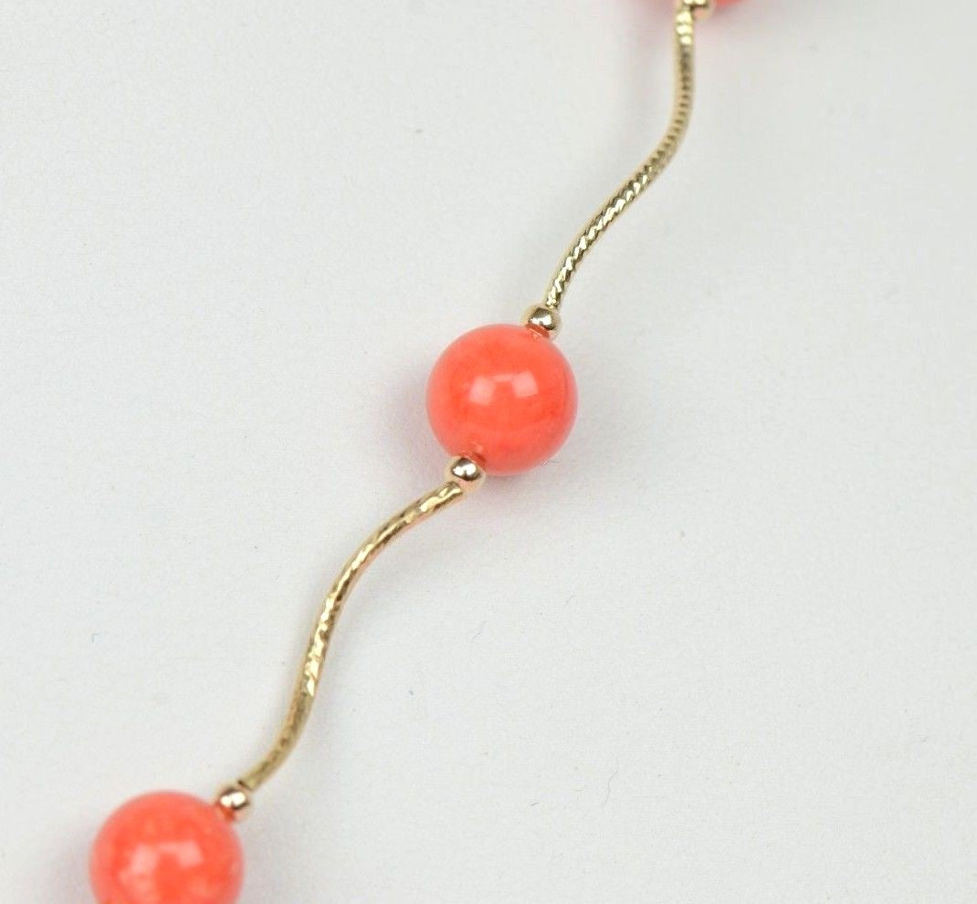 14k Yellow Gold Peach Coral 3pcs Set: Necklace, Bracelet, Earrings