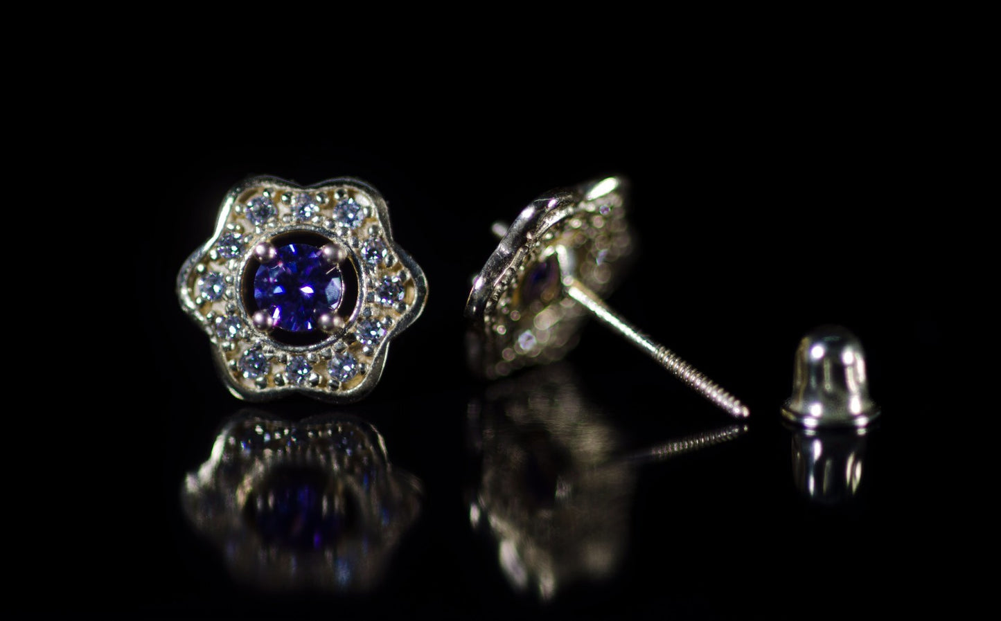 14k Yellow and White Gold CZ Birthstone Flower Stud Earring
