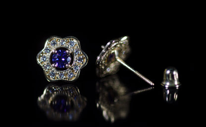 14k Yellow and White Gold CZ Birthstone Flower Stud Earring