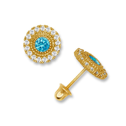 14K Yellow & White Gold Round Shaped CZ Earrings for Women