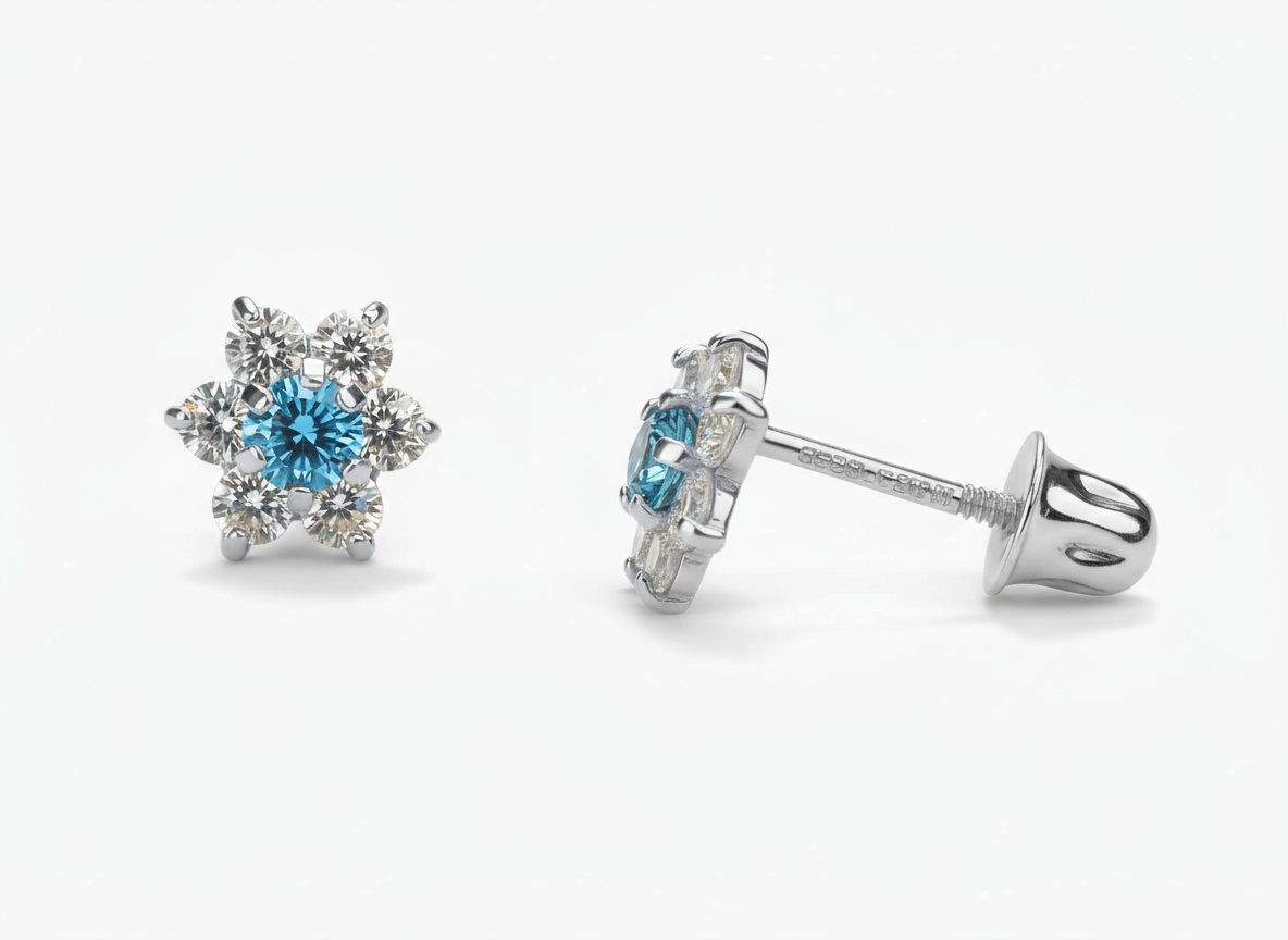 14k White Gold Beautiful Flower Shaped Stud Earrings for Women
