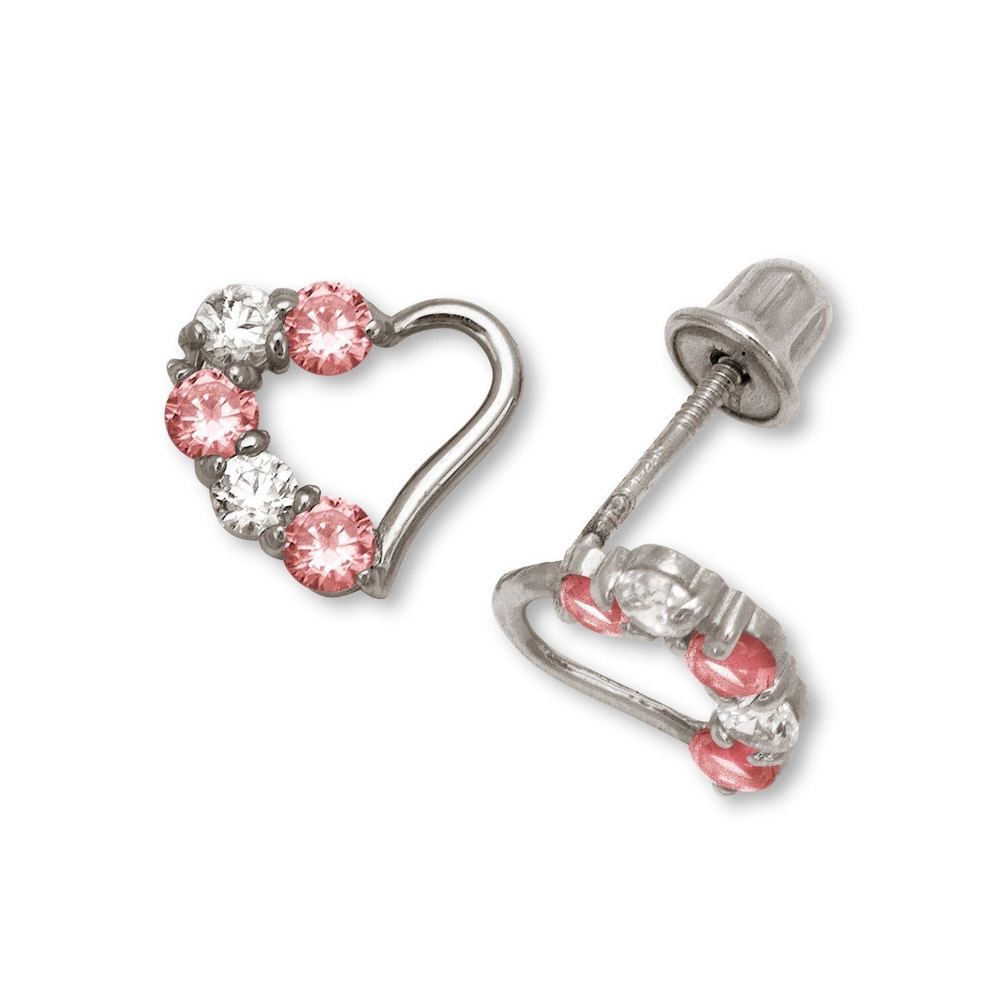 14K Yellow & White Gold Heart Stud Earrings for Girls