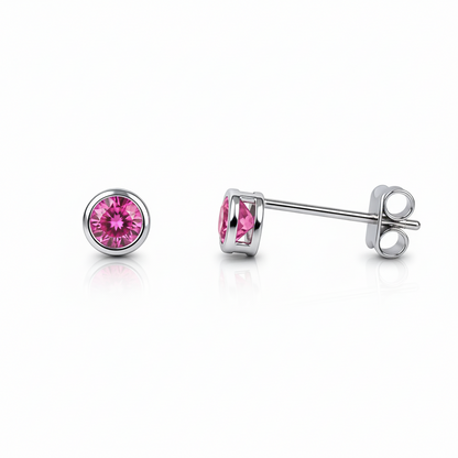 14K Round Bezel Set White Gold 3mm Birthstone Earrings
