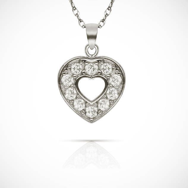 14k Yellow &White Gold Round Cut Open Heart Pendant For Women
