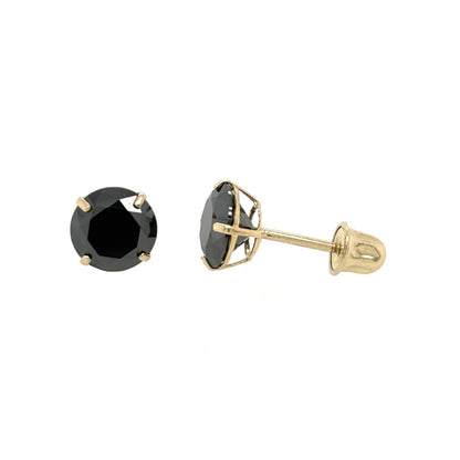 14K Gold GRA Certified D-VVS1 Round Black Moissanite Screw Back Studs Earrings